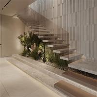 Escaliers flottants sur mesure avec balustrade en verre et bandes de roulement en bois Conception efficace de l'espace pour appartements et villas en duplex