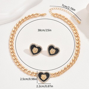 Conjunto de Joyería Corazón León Cadena Cubana, Chapado en Oro, Aleación de Zinc, Collar y Pendientes de Moda para Fiesta, Accesorios de Declaración para Mujer - Product Image 3