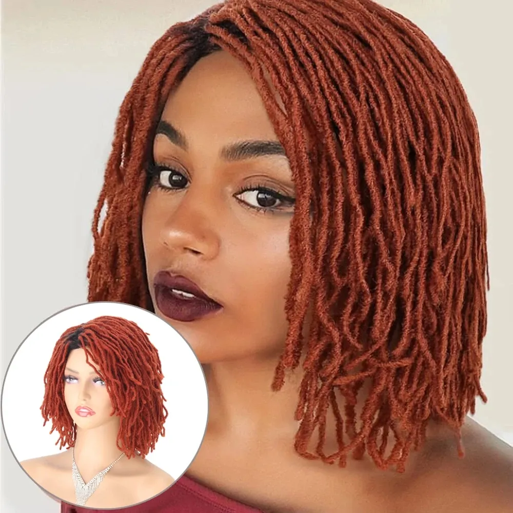 10Inches Braided Wigs Afro Bob Wig Synthetic DreadLock Wigs For Black Woman Short Curly Ends Cosplay Yun Rong Hair