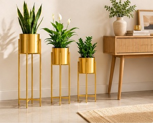 Modernos Soportes de Metal Dorado para Flores con Macetas Redondas para Plantas y Flores de Interior, Decoración Minimalista para el Hogar - Product Image 3