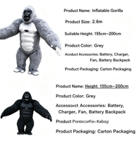 Costume de mascotte gonflable surdimensionné de gorille de 2-3 m pour adulte, en peluche, pour Halloween, Noël, centre commercial, fête