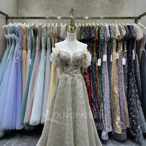 Sweetheart Neck a Line Party Vestidos de noche para damas <span class=keywords><strong>Cap</strong></span> Sleeve con vestido de noche con cuentas Lsja04 - Product Image 1