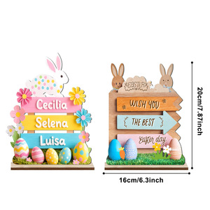 DAMAI Easter Colorful Bunny Slogan Wooden Ornaments Tabletop Decor Crafts for Spring Garden Party Home Festive Display Supplies - Product Image 5
