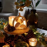 Décorations de Thanksgiving classiques en bois imprimées en typographie avec éclairage LED, hérisson, citrouille, feuille d'érable, décor de table d'automne pour la maison
