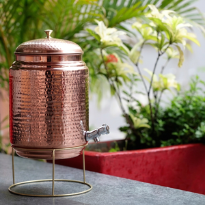 Distributeur d'eau à double paroi en cuivre fait main avec couvercle et robinet, style américain, grande capacité pour la maison et l'extérieur - Product Image 1