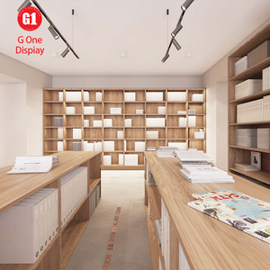 Custom Indoor Display Bookcase Design Wooden Wall <b>Book</b> <b>Shelf</b> Cabinet with LED Lighting Library Furniture Decor - Product Image 2