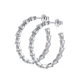 Dylam Jewelry Manufacturer Fashion Sterling 925 Silver Earrings Round Circle 5A White Cubic Zirconia Hoop Women Earrings