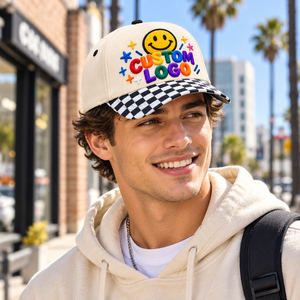 Casquette de baseball personnalisée avec logo, visière à carreaux bordeaux, patch cœur, lettrage en silicone, non structurée, tendance et mode - Product Image 6