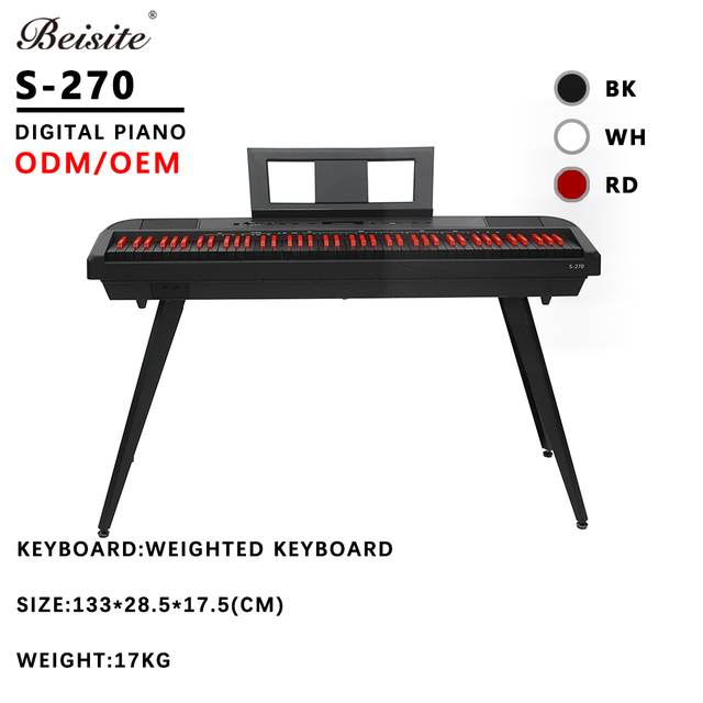 Beisite S-270 88-Key Semi-Weighted Digital Electronic Piano Electric Organ Plastic Portable Professional Keyboard Built-In