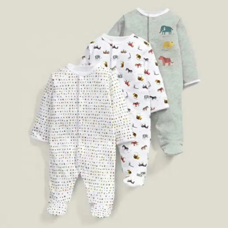 Großhandels preis 3 Stück Neugeborener Body Langarm Wickel fuß Knöpfe Winter Baumwolle Stram pler Pyjama Baby