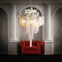 Lustre suspendu vintage en aluminium avec franges à pampilles pour hôtel, restaurant, château, villa, hall, salon, escalier