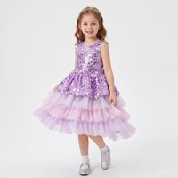 Robes d'été pour filles, violettes à sequins et paillettes, style peplum, en tulle à volants, robe de soirée pour enfants, lilas perlée sans manches, coupe trapèze, pour tout-petits, pour concours de beauté