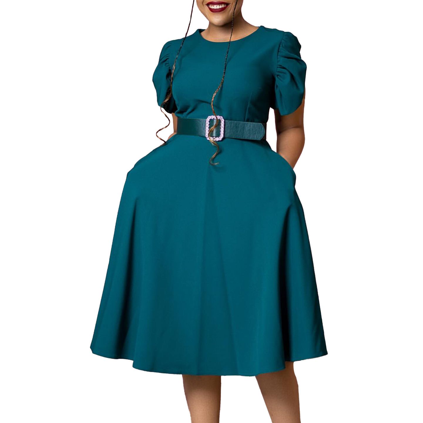 Women's Office Dress With Natural Waistline And Spandex Chiffon Fabric For Summer Season Anti-static And Breathable Feature Support Dry Cleaning Care