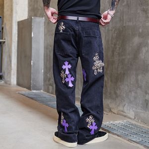 <span class=keywords><strong>Jeans</strong></span> Denim bordir kasual pria, jins Nano Retro kelas atas elastis gelombang lurus longgar bermerek, kancing kasual musim gugur