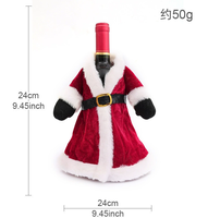 Housse de bouteille de vin en velours Père Noël avec bordure en peluche blanche, décoration de Noël pour table de fête, manchon de bouteille de vin, ornement