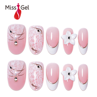 Uñas Postizas de Lujo Personalizadas con Cobertura Completa, Diseño Ovalado Mediano 3D con Flores Blancas y Pedrería, para Arte de Uñas, Uñas de ABS de Tamaño Completo