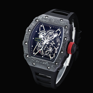 Montre Homme en Fibre de Carbone de Haute Qualité, Mécanique Creuse, Bracelets Colorés, Boîtier Tonneau, Aiguilles en Caoutchouc de Luxe, Tendances Personnalisées - Product Image 3