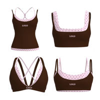 Débardeur de sport durable à double couche, bretelles spaghetti, avec bordure à pois, compression, maintien, extensible et anti-humidité