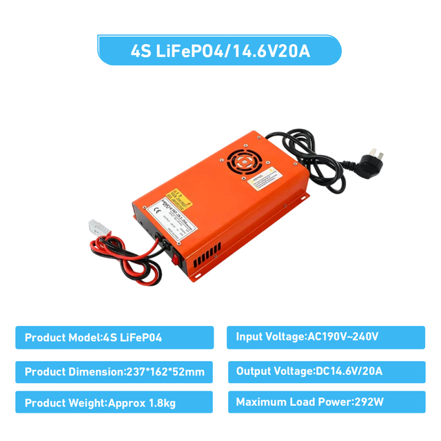 High Power 20A Plug-In Lithium Battery Charger 292W Output AC190-240V Input Special for Ternary Lithium Lithium Iron Batteries