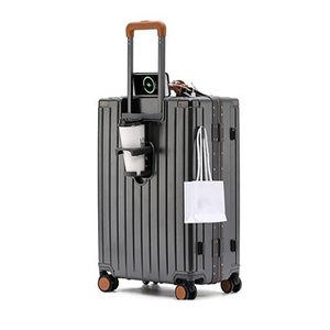 Valise rigide multifonctionnelle en aluminium avec cadre ABS, roulettes pivotantes, serrure, ouverture, porte-gobelet pour filles - Product Image 1