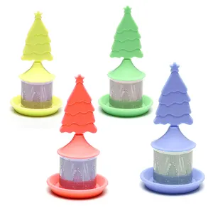 Silikon Weihnachts baum Form Tee Infuser feines Loch Korb Sieb mit Silikons chale-Edelstahl filter Weihnachts geschenk