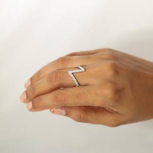 Anillo Midi Zig Zag con Diamantes Cultivados en Laboratorio, Elaborado en Oro Sólido de 14K, Estilo Flash, Anillo de Boda Único, Regalo de Aniversario Eterno - Product Image 3