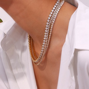 Elegante Collar de Cadena de Acero Inoxidable Coreano, Collar de Tenis de Oro Sólido de 14K con Diamantes de Laboratorio para Mujeres, Hombres y Niñas - Product Image 4