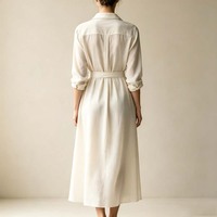 Robe chemise longue élégante à col revers, manches longues retroussables, ceinture à nouer, poche avant fendue, décontractée, unie, pour le bureau