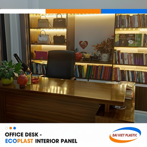 Escritorio de oficina de nogal moderno con mesa de té Panel interior de PVC exportador líder de Vietnam para interiores de oficina - Product Image 1