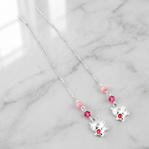 Cute Silver Plated Cartoon <b>Cat</b> Drop <b>Earrings</b> with Pink Crystal Rhinestones for Women Gift - Product Image 3