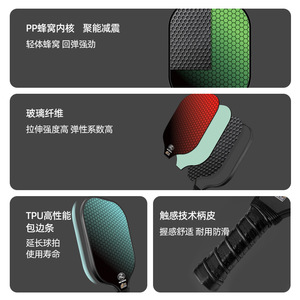 Pala de Pickleball de Fibra de Carbono T700, Grosor de 13.4 mm, Forma Estándar para Entrenamiento Ofensivo, Set Azul, Negro, Cian, Verde, Rojo - Product Image 2