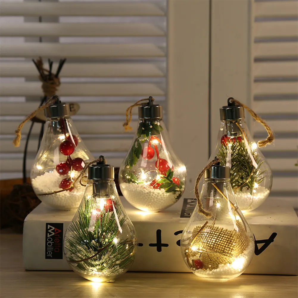 LED透明クリスマスボール、卸売電球つまらない飾り7 * 11cm装飾クリスマスボール/