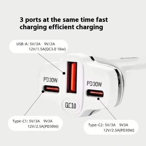 ที่ชาร์จในรถยนต์แบบยูนิเวอร์แซล PD60W พอร์ต USB คู่ สำหรับโทรศัพท์มือถือ ชาร์จเร็ว PD30W Quick QC3.0 อะแดปเตอร์ที่ชาร์จในรถยนต์ - Product Image 2