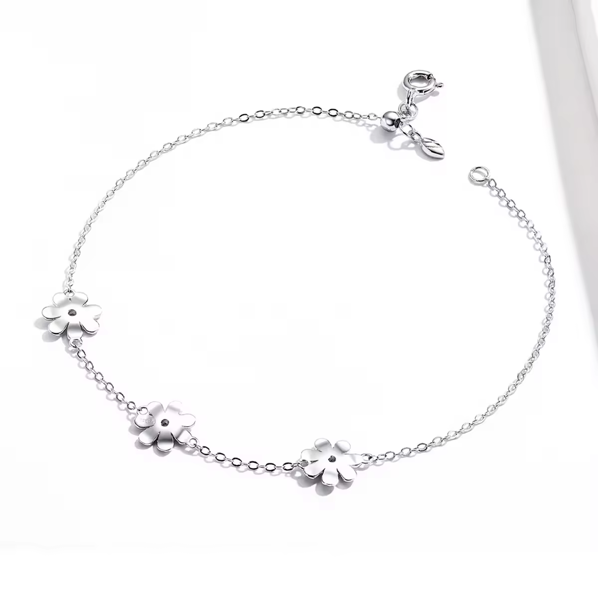 Daisy Flower Link Bracelet - Elegant 925 Sterling Silver