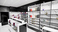 Design d'intérieur simple pour boutique de parfums, présentoirs de maquillage, mobilier moderne et élégant, étagère de présentation pour boutique de parfums.