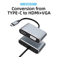 Hub USB-C HDTV kabel konverter VGA adaptor tipe C rangka Aloi aluminium Kombo jaket PVC kepang proyektor Audio Video 4K komputer