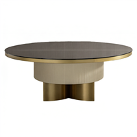 Table à manger moderne minimaliste en marbre avec revêtement en cuir cannelé et base en acier, mobilier de salle à manger haut de gamme pour la maison, l'hôtel et la villa