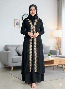 Black Embroidered <b>Abaya</b> Dress Women Long Sleeve Floor Length Modest Cotton Traditional Middle East Daily Wear - Product Image 5