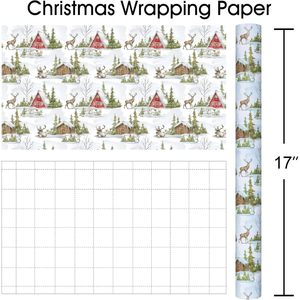 MAYPLUSS Christmas <b>Wrapping</b> <b>Paper</b> 17 In X 33 Ft Watercolor Reindeer Cabin Design Eco-Friendly Gift Wrap Craft Use - Product Image 4