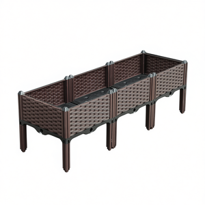 Fioriera rialzata da 120 cm di profondità con gambe, per esterni, per ortaggi, erbe aromatiche e fiori, in materiale PP marrone, stile rustico - Product Image 1