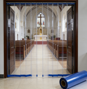 Tenda a Strisce in PVC Estruso BOTHWIN con Servizi di Taglio e Modellatura per Ingressi di Chiese, Santuari, Sale Principali e <span class=keywords><strong>Vestiboli</strong></span> - Product Image 1