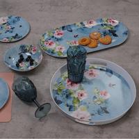 Steak Floral Design Multicolore Plat Écologique Personnalisé 11 pouces Couverts Plante Motif Dîner Assiettes En Mélamine