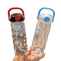 KY Bouteille d'eau en plastique de sports d'été de 900ml, paille de grande capacité, poignée portable et tasse à boissons