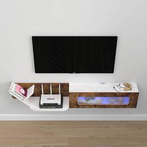 Moderno rustico flottante <span class=keywords><strong>TV</strong></span> Stand luci <span class=keywords><strong>LED</strong></span> <span class=keywords><strong>pannello</strong></span> di legno <span class=keywords><strong>con</strong></span> vetro <span class=keywords><strong>porta</strong></span> di stoccaggio per <span class=keywords><strong>TV</strong></span> proiettore per soggiorno - Product Image 3
