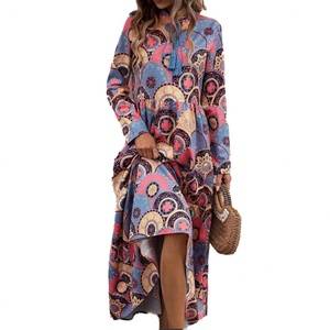 Robe mi-longue décontractée et élégante pour femme, col carré sexy, imprimé tendance, manches longues, taille naturelle, couleur unie, vente en gros sur mesure de haute qualité - Product Image 2