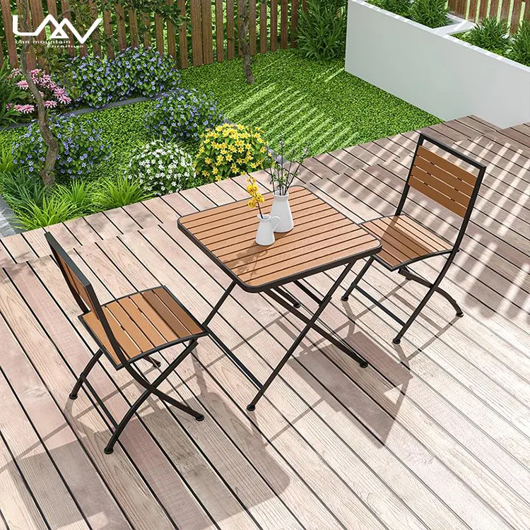 Modern popüler açık bahçe veranda yemek masası ve sandalye seti otel Villa Metal çerçeve ahşap üst restoran masa