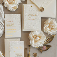 Cartes d'invitation de mariage personnalisées gaufrées, dorure à chaud, motif floral élégant, style luxueux, écologiques pour la Saint-Valentin et les anniversaires