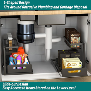 Étagère de rangement coulissante à 2 niveaux pour <span class=keywords><strong>sous</strong></span> l'évier, pour salle de bain et cuisine, en métal robuste, organisateurs et rangements <span class=keywords><strong>sous</strong></span> l'évier - Product Image 2