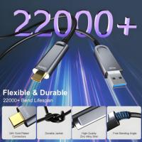 Câble USB-C à Fibre Optique USB 3.2 Gen1 5 Gbit/s Optique Actif Longue Portée 4K pour Haut-parleurs, Caméras, Webcams, Hubs, VR/AR