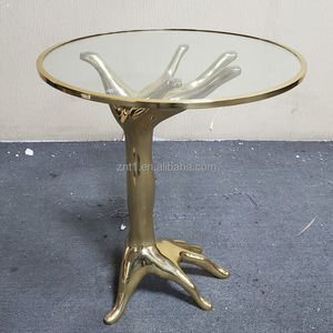 Mesa de centro redonda de lujo moderna hecha a mano Villa latón mesa auxiliar decorativa vidrio templado único muebles de sala de estar de lujo - Product Image 2